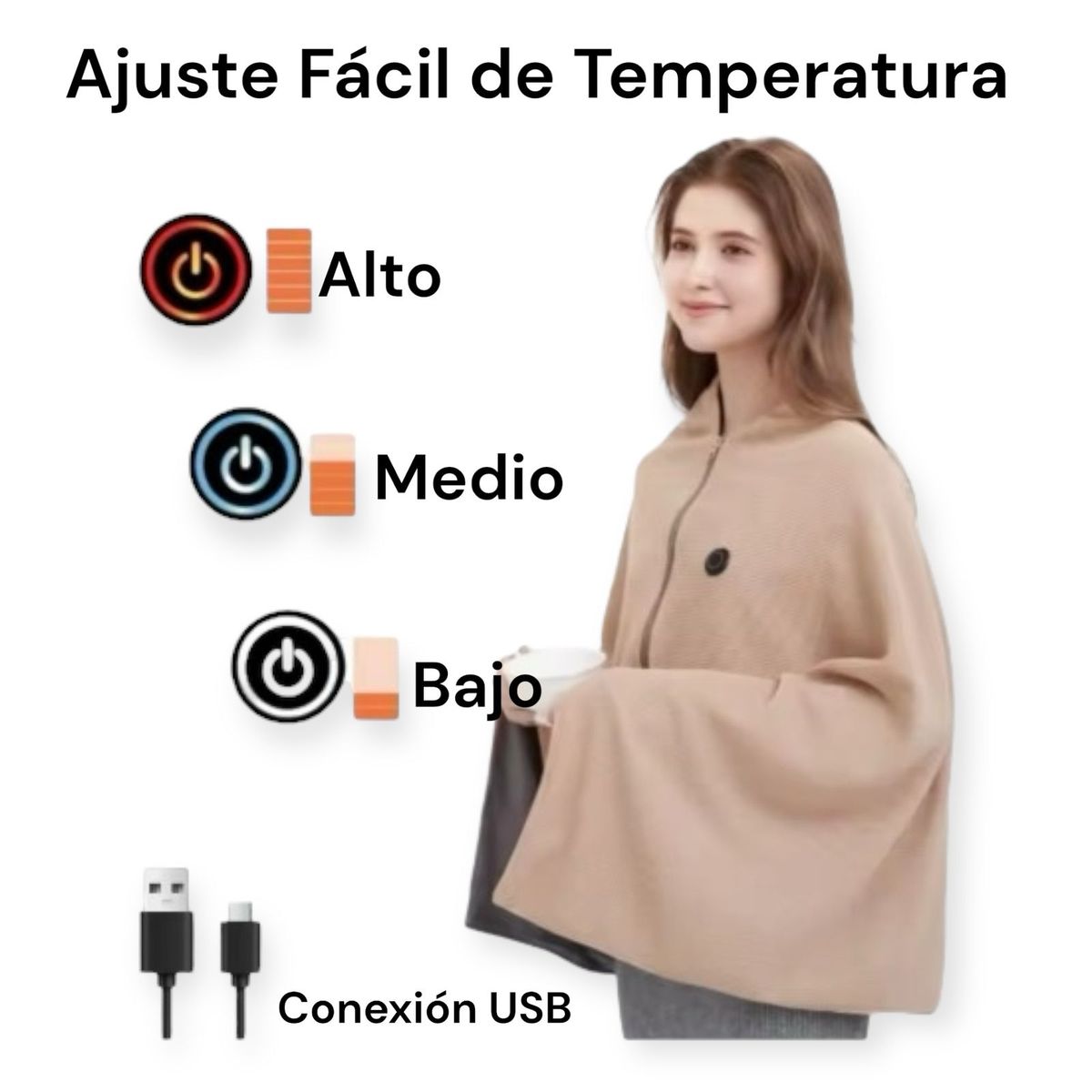 GENERICO - Manta Poncho Termico Manta Calefactora Usb Calienta Cuerpo