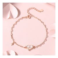 Pulsera Corazón S925 Nácar Y Circón Chapado Oro Rosa