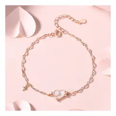 ZG JOYAS - Pulsera Corazón S925 Nácar Y Circón Chapado Oro Rosa