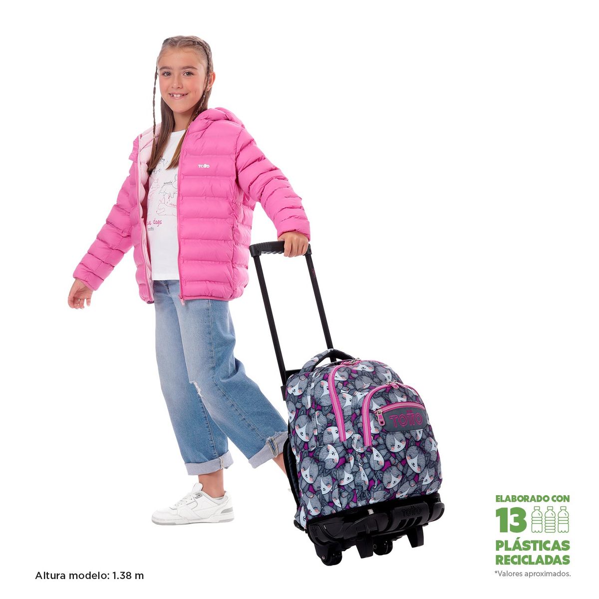 TOTTO - Mochila Escolar Con Ruedas para Niña Renglon Totto