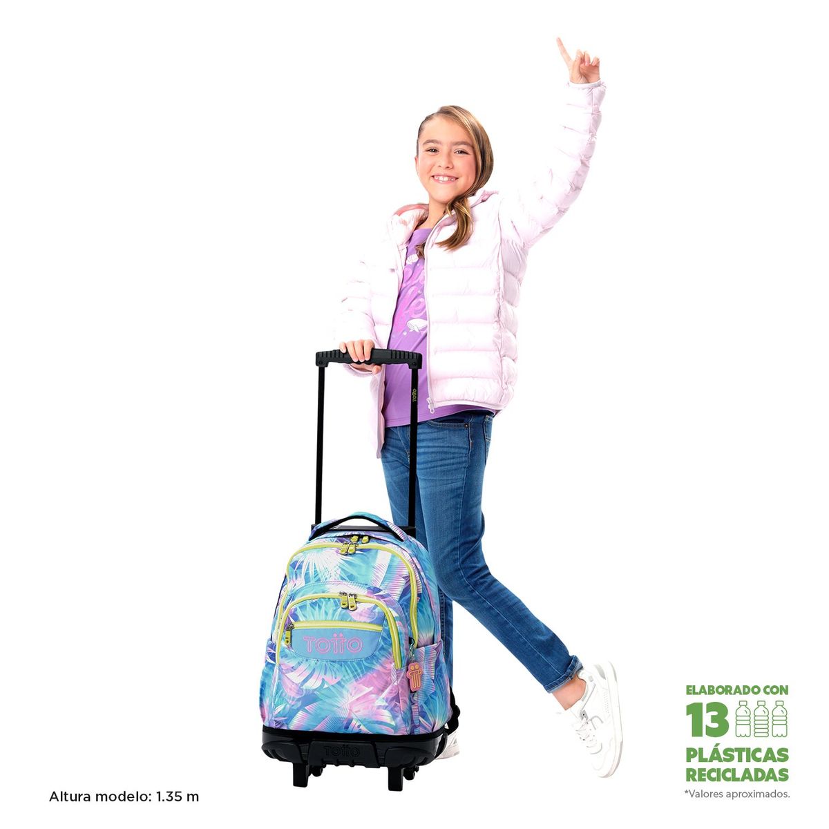 TOTTO - Mochila Escolar Con Ruedas para Niña Renglon Totto