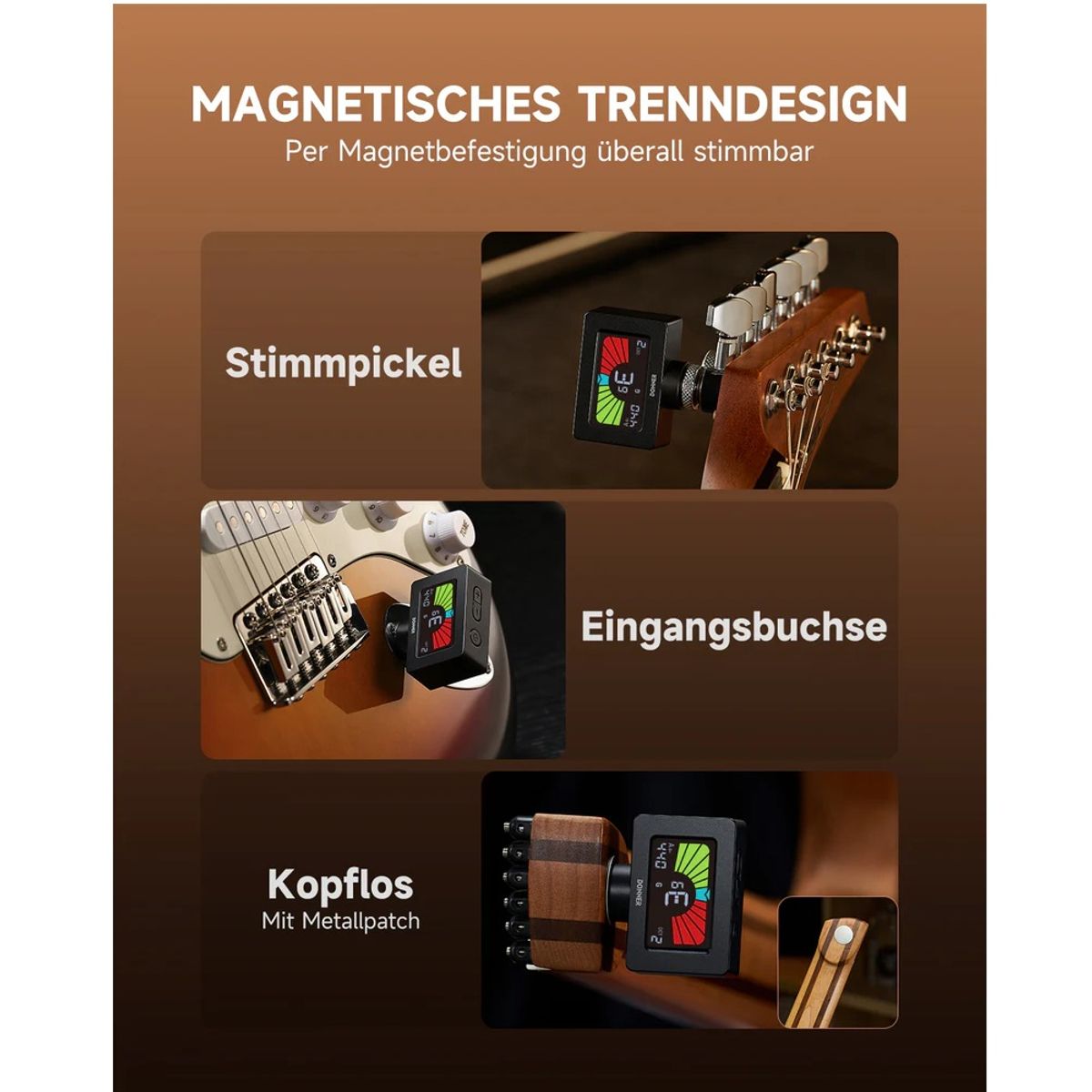 GENERICO - Afinador de guitarra Donner DT-10 magnético y de clip