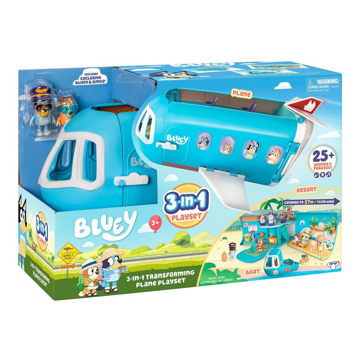 BLUEY - Avión transformador Bluey 3 en 1 15 piezas juego
