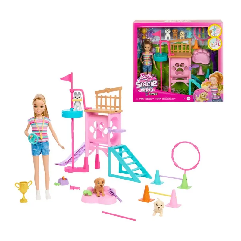 BARBIE - Muñeca Barbie set juego Stacie 20 piezas cachorritos