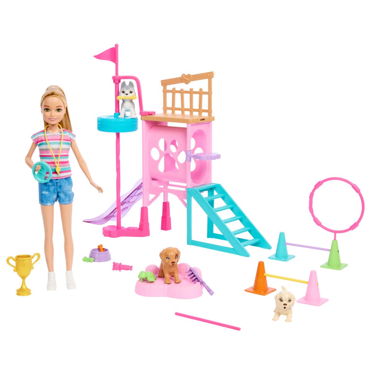 BARBIE - Muñeca Barbie set juego Stacie 20 piezas cachorritos