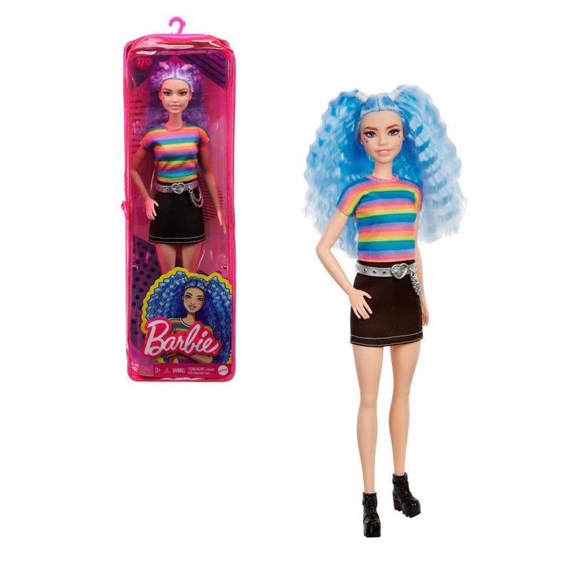 BARBIE - BARBIE FASHIONISTAS - TOP ARCOIRIS Y FALDA NEGRA
