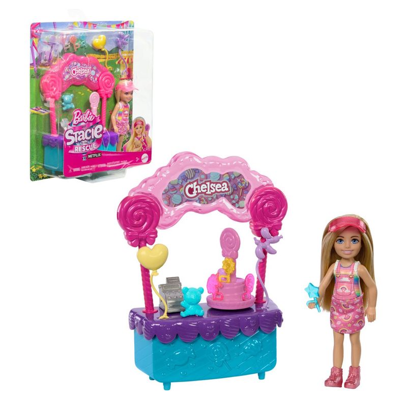 BARBIE - Muñeca Barbie Chelsea set juego 10 piezas estación dulces