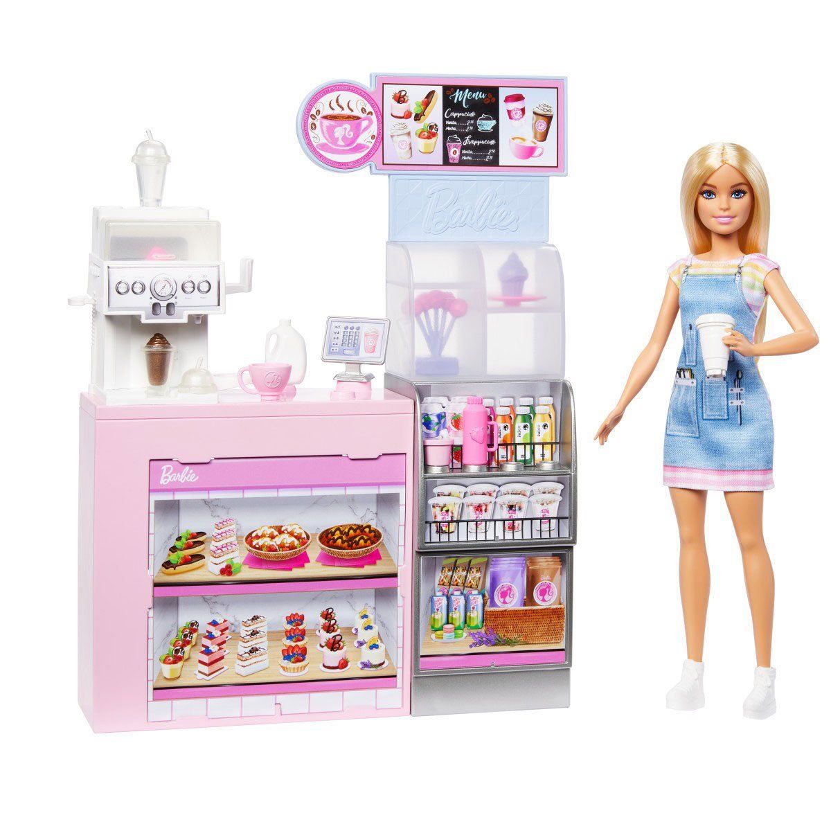 BARBIE - Muñeca Barbie set Diversión en la Cafetería 12 piezas