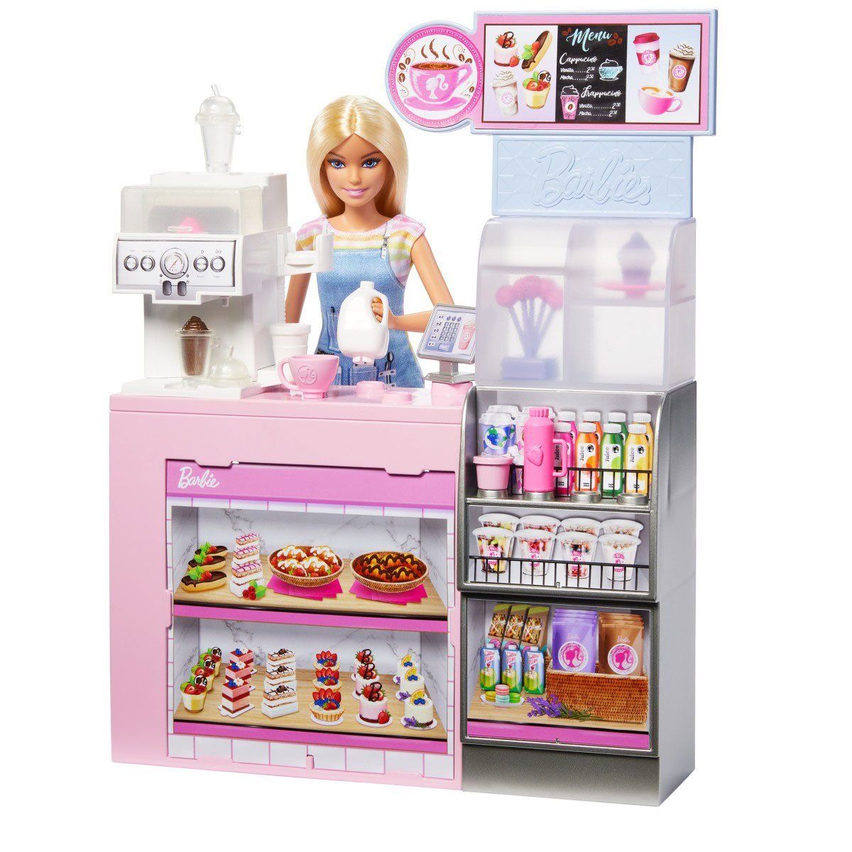BARBIE - Muñeca Barbie set Diversión en la Cafetería 12 piezas
