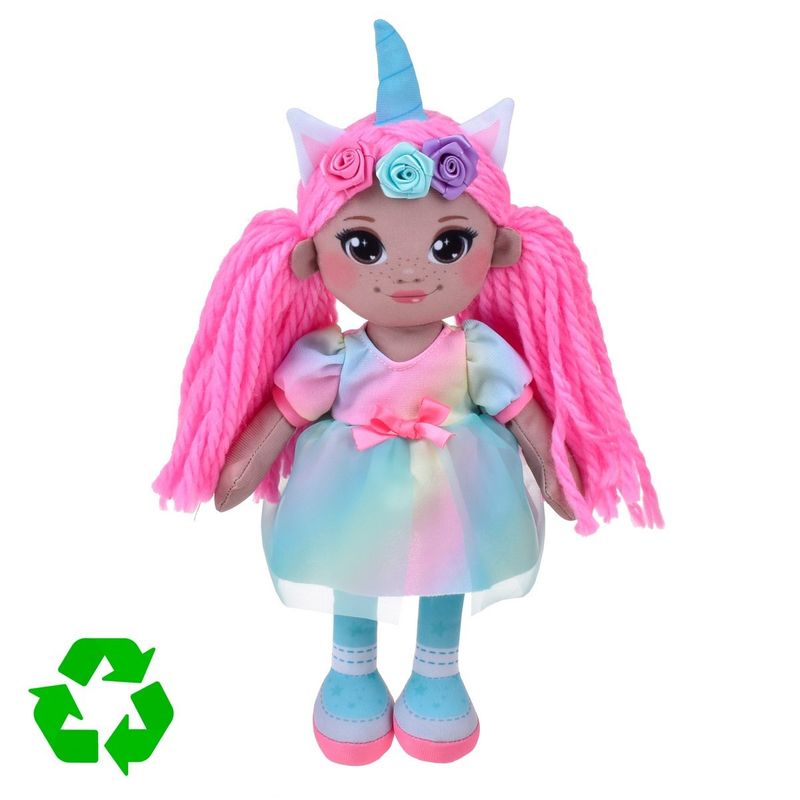 ANSALDO - MUÑECA DE TRAPO RECICLADO DE 30 CM RESOFTABLES - UNICORNIO