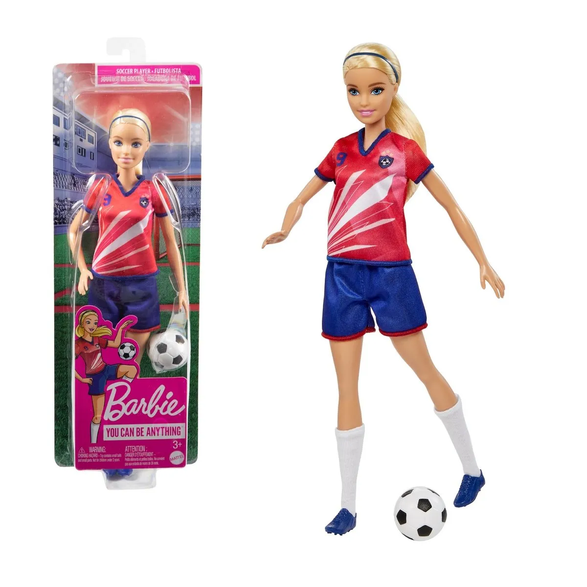 BARBIE - Muñeca Barbie jugadora de fútbol uniforme rojo