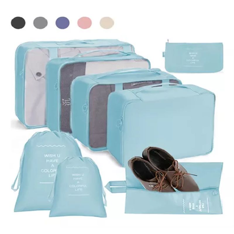 GENERICO - Bolsas viaje 8 en 1 organizadoras maleta color celeste