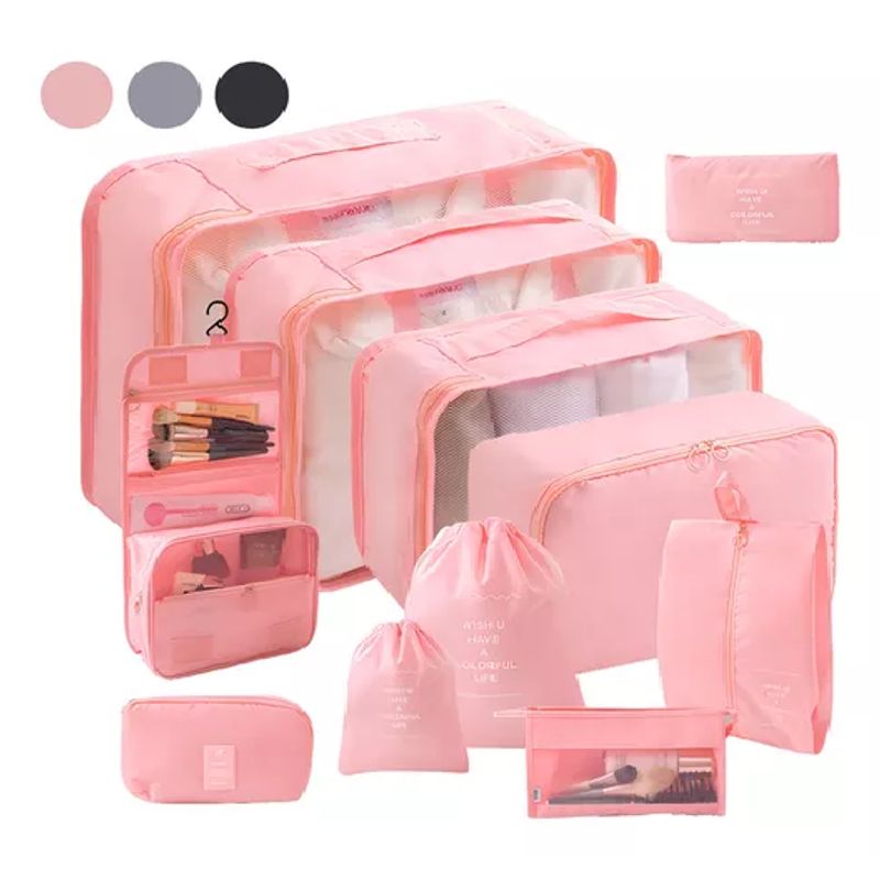 GENERICO - Set de 7 organizadores de equipaje color rosado