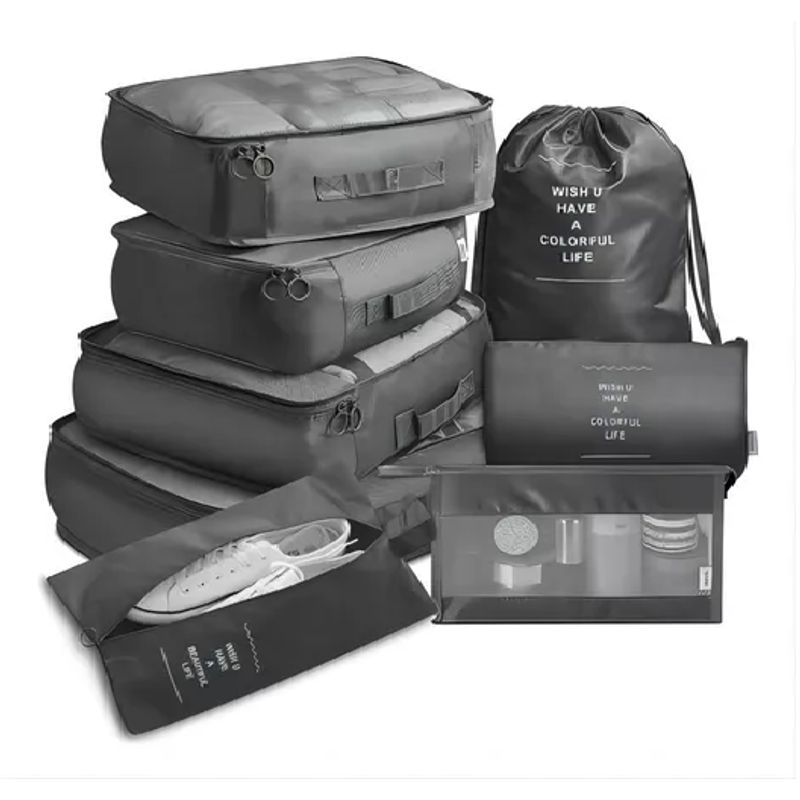 GENERICO - Bolsas de viaje 8 en 1 organizadoras para maleta color negro