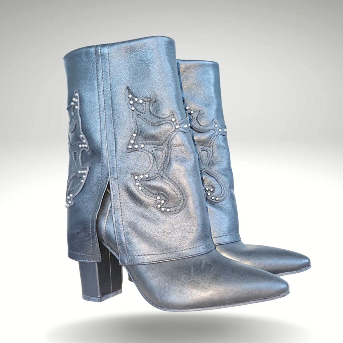 ANNY OUTFITS - Bota Cuero Vocher texana Blanco y Negro