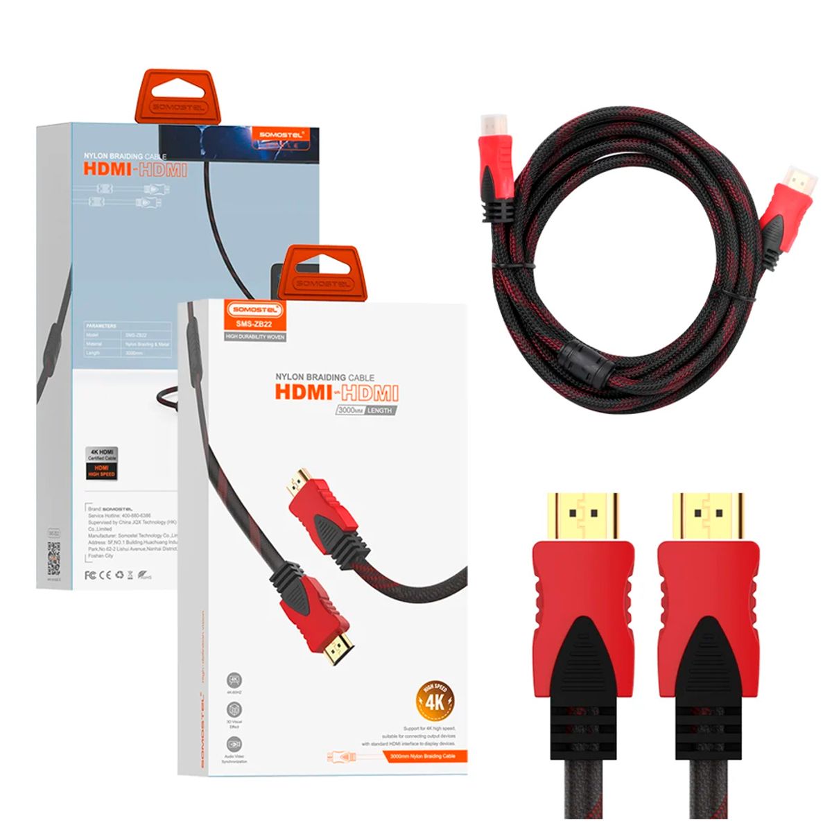 GENERICO - Cable HDMI de alta definición trenzado nylon 3 metros SOMOSTEL