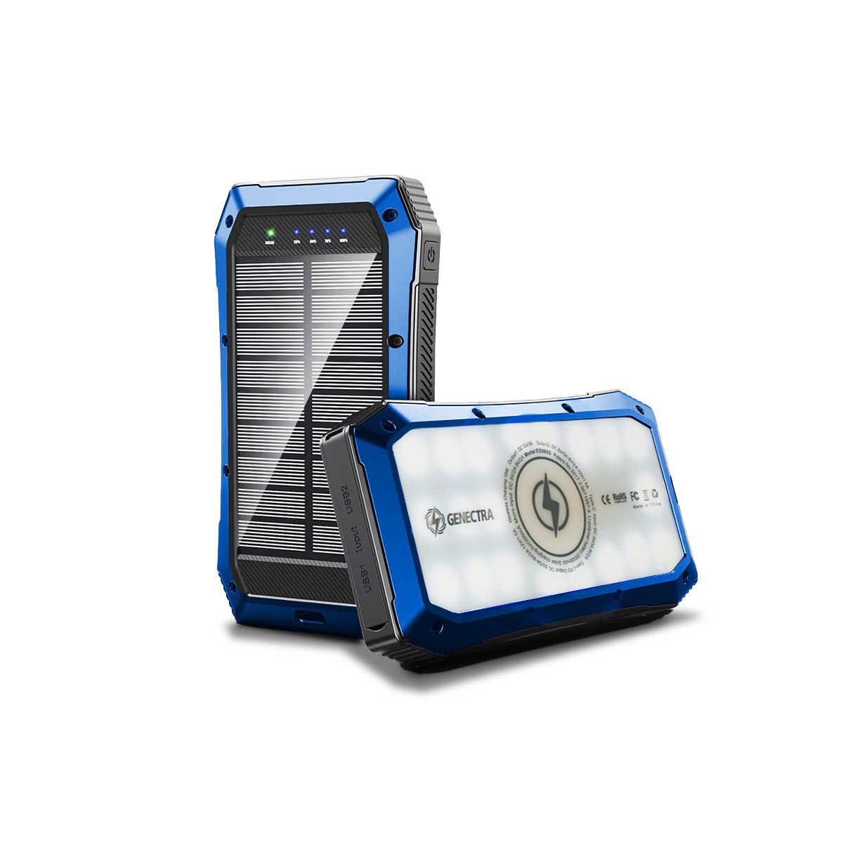 GENECTRA - Power Bank Con Panel Solar De Carga Portátil 20000 mAh Azul