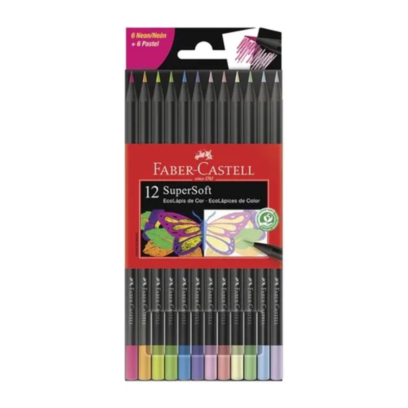 FABER-CASTELL - 12 Ecolápices Supersoft 6 Neon 6 Pasteles Faber-castell