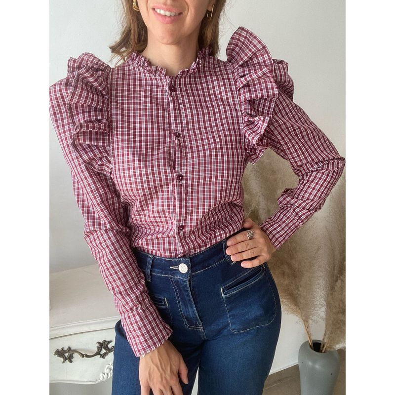ME MATO TIENDA - Blusa mujer burdeo cuadrillé tienda Me Mató
