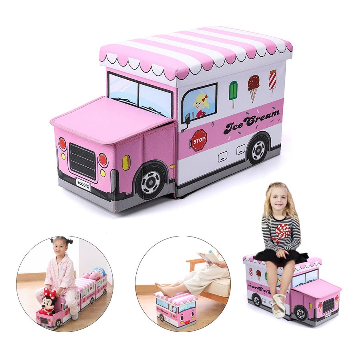 EVERSO - Puff Silla Caja Organizador Plegable Para Juguete 58x26x32cm