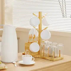 GENERICO - Estante de Bambú para 6 Tazas, Vasos y Utensilios
