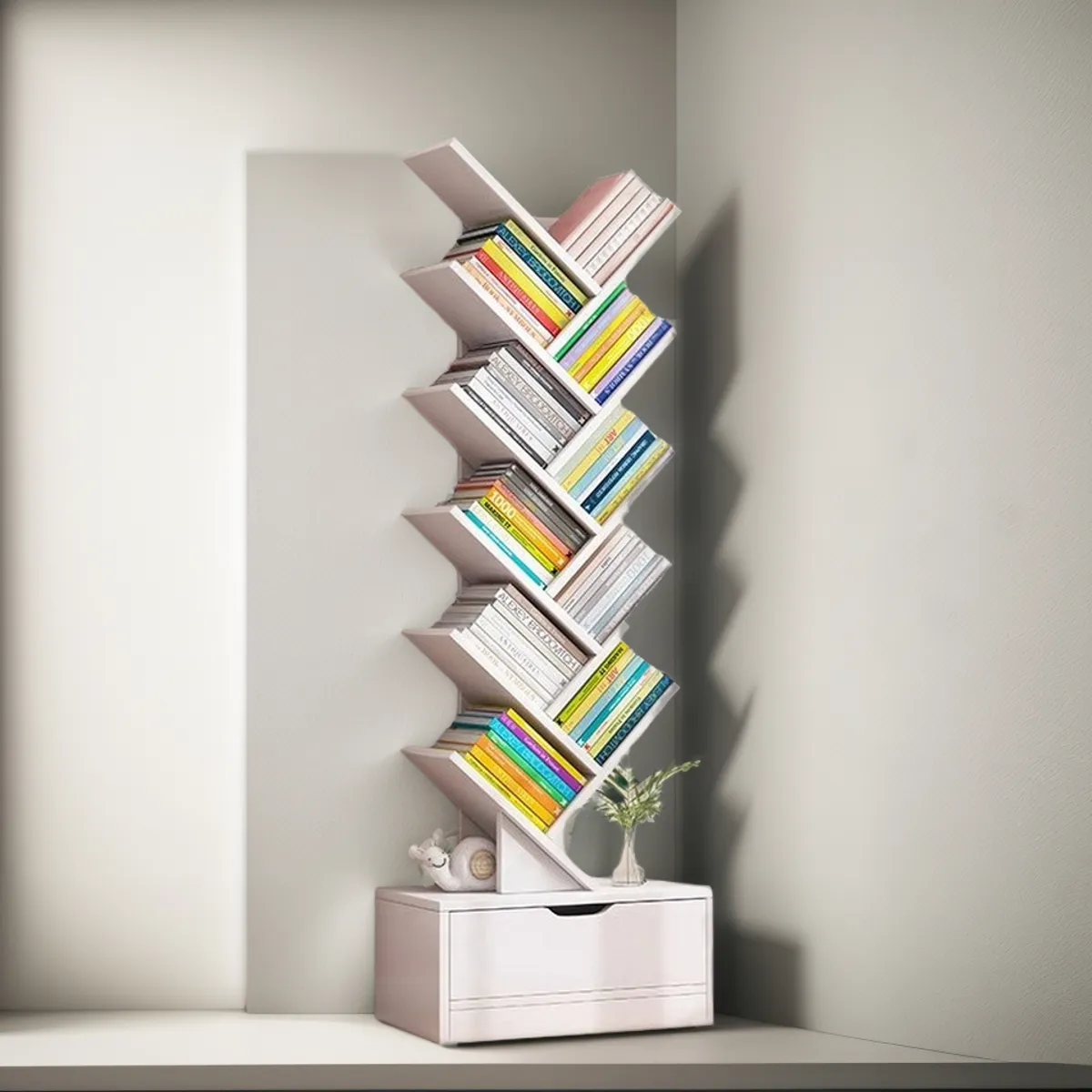 EVERSO - Estanteria Librero De Arbol 12 Niveles Moderno Con Cajón