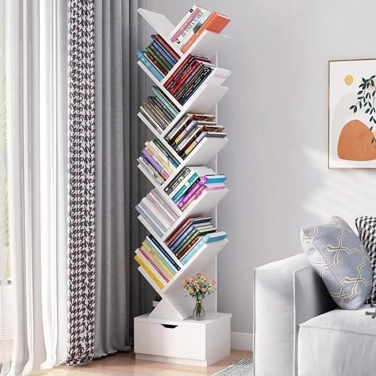 EVERSO - Estanteria Librero De Arbol 12 Niveles Moderno Con Cajón