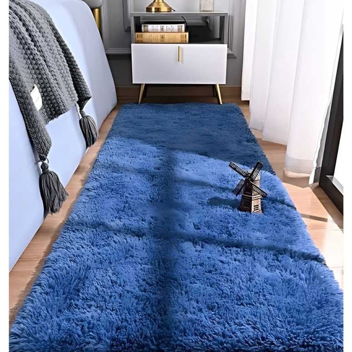 GENERICO - Pasillera alfombra peluda liviana 70x150 ultra suave AZUL