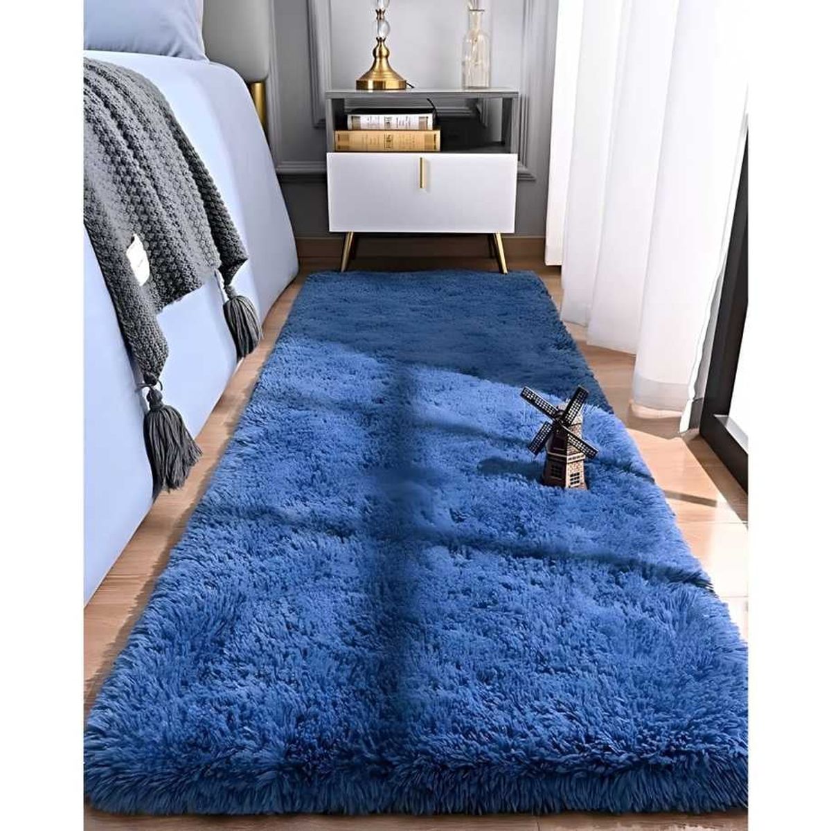 GENERICO - Pasillera alfombra peluda liviana 70x150 ultra suave AZUL