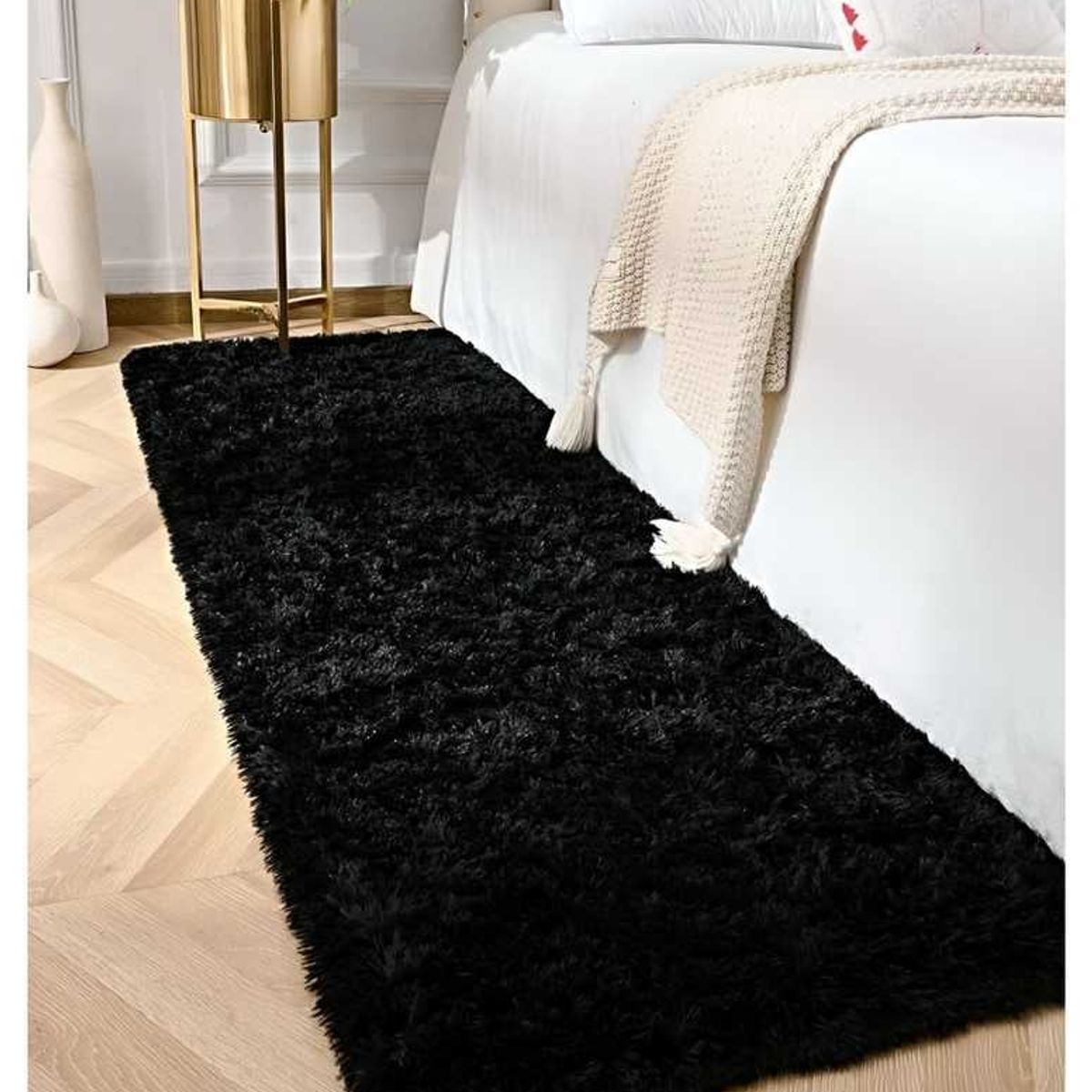 GENERICO - Pasillera alfombra peluda liviana 70x150 ultra suave NEGRO