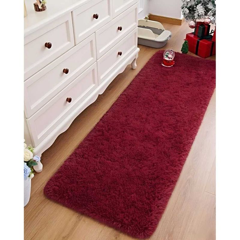 GENERICO - Pasillera alfombra peluda liviana 70x150 ultra suave BURDEO