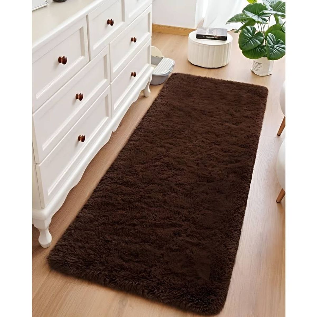 GENERICO - Juego por 2 Alfombra pasillera peluda liviana 70x150 ultra suave CAFÉ