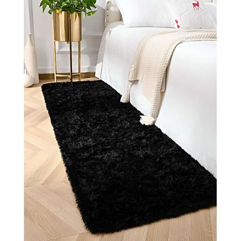 GENERICO - Juego por 2 Alfombra pasillera peluda liviana 70x150 ultra suave NEGRO