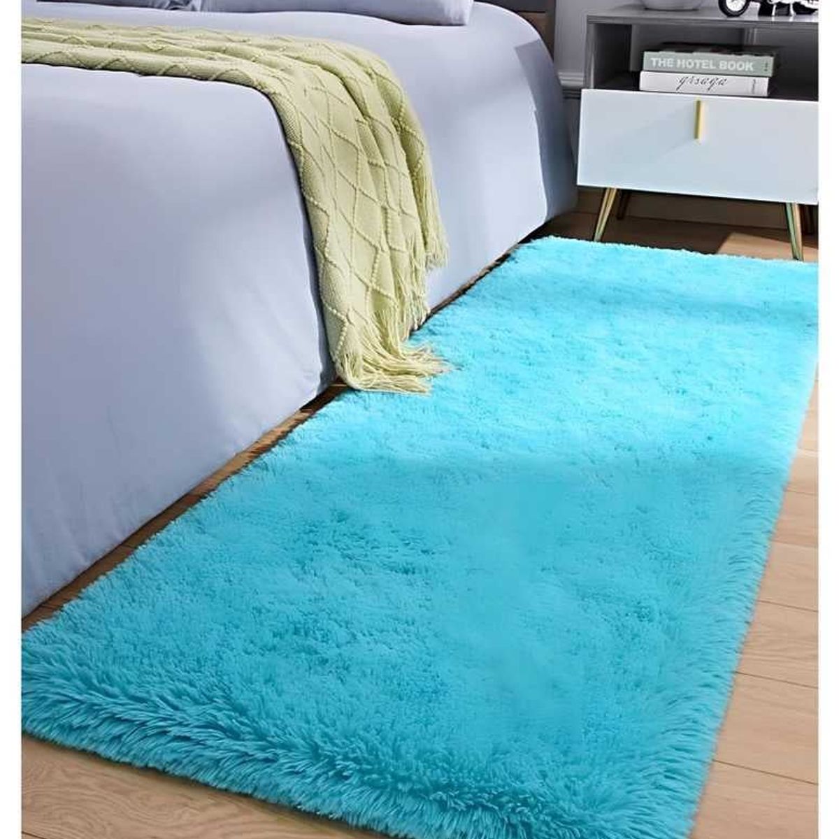 GENERICO - Juego por 2 Alfombra pasillera peluda liviana 70x150 ultra suave CELESTE