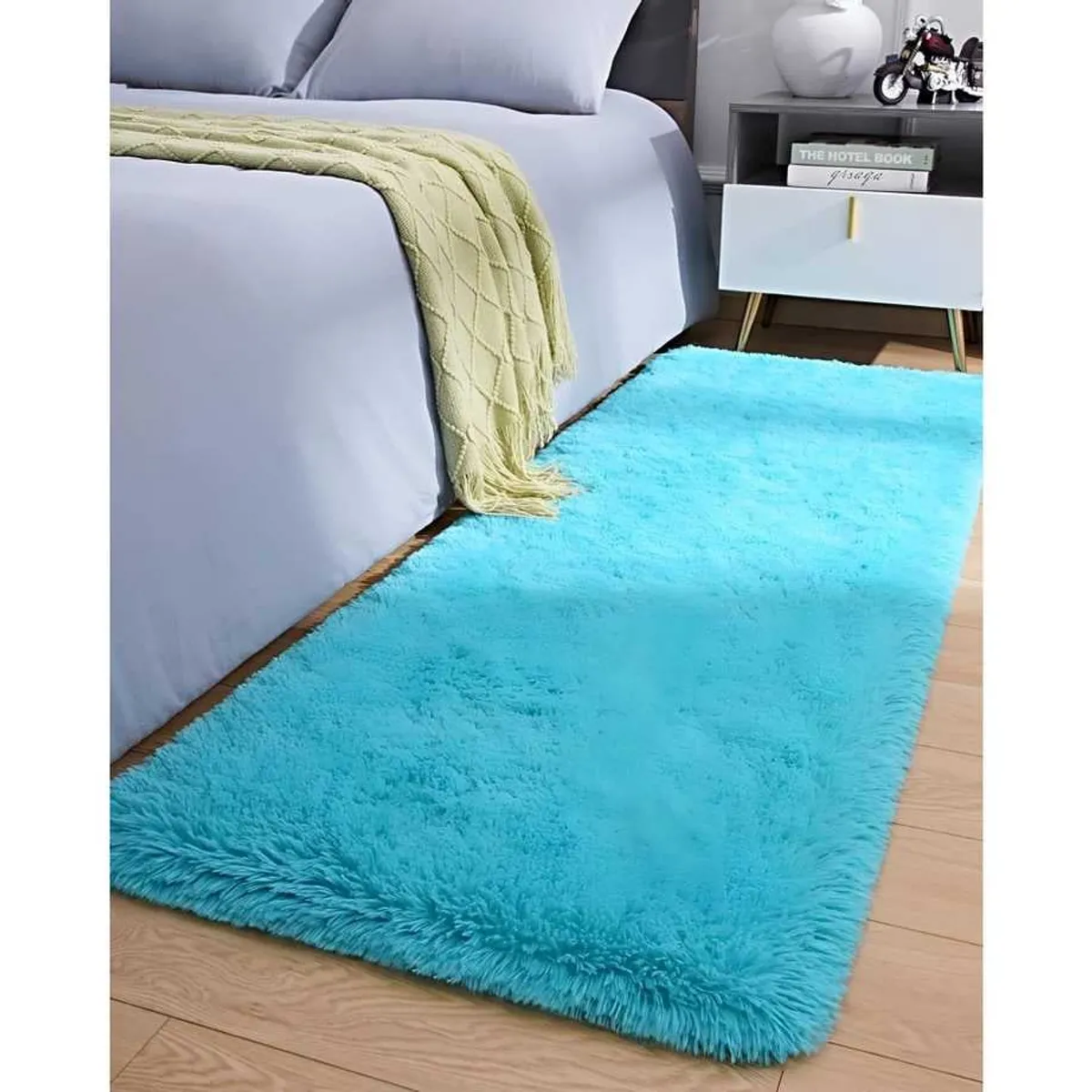 GENERICO - Juego por 2 Alfombra pasillera peluda liviana 70x150 ultra suave CELESTE