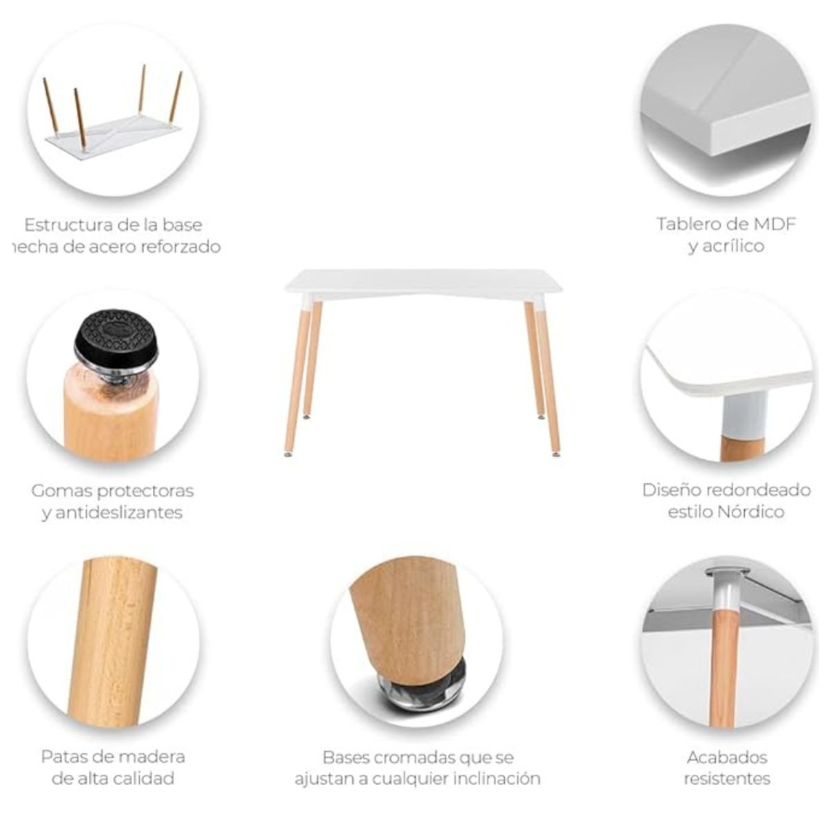 GENERICO - Mesa de Comedor Eames Blanca 120x80 - Para 4 a 6 personas Bodegatfc