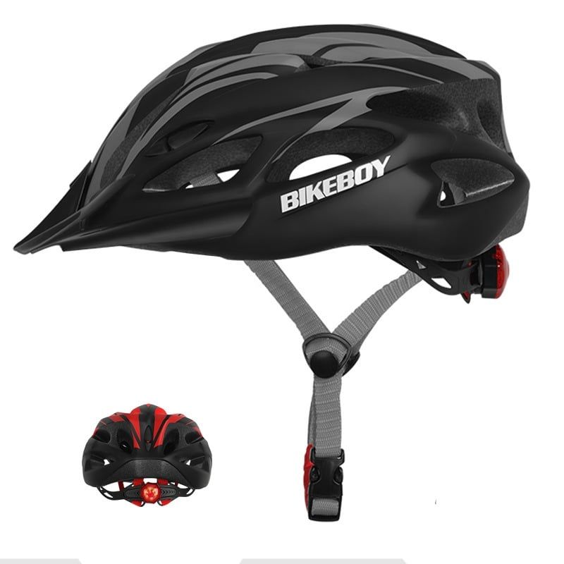 GENERICO - Casco adulto de bicicleta con luz negro gris