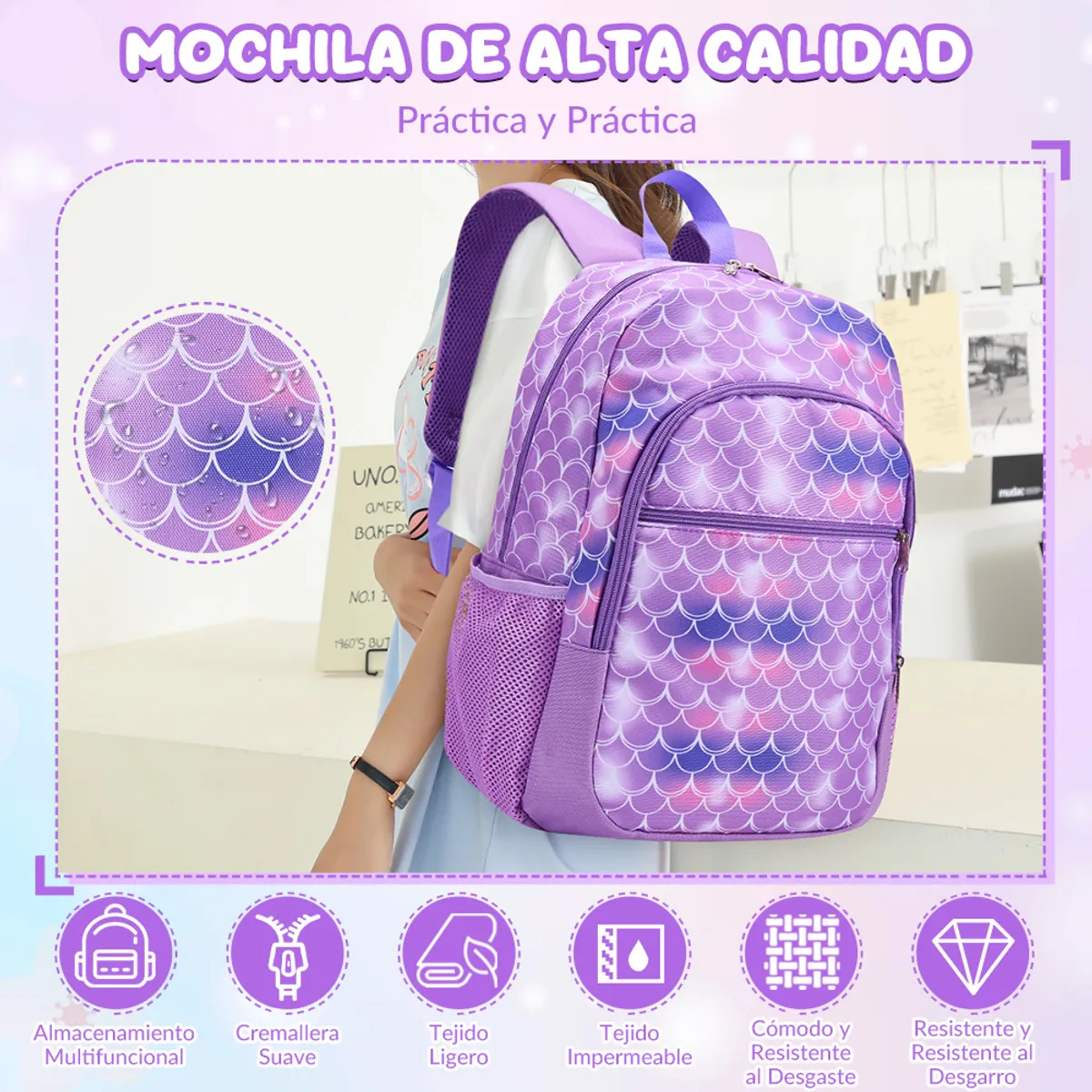 LUKOVEE - Mochila Bolso Escolar Juvenil Imprmeable Gran Capacidad