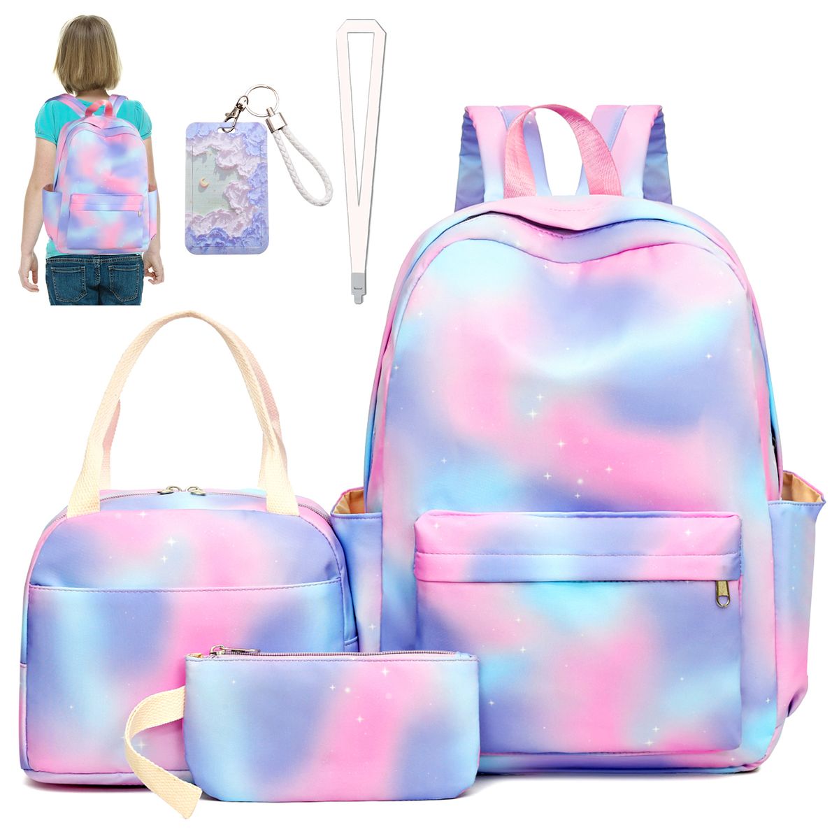 LUKOVEE - Mochila Escolar De Niña Con Bolso Y Estuche De Mano 6 Piezas