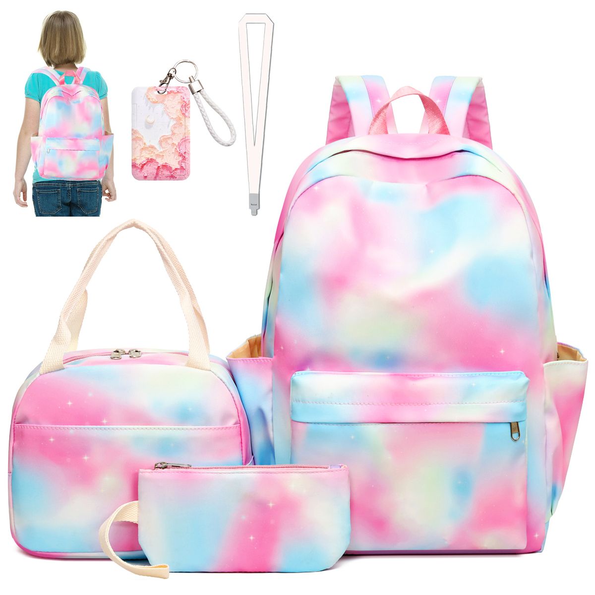 LUKOVEE - Mochila Escolar De Niña Con Bolso Y Estuche De Mano 6 Piezas