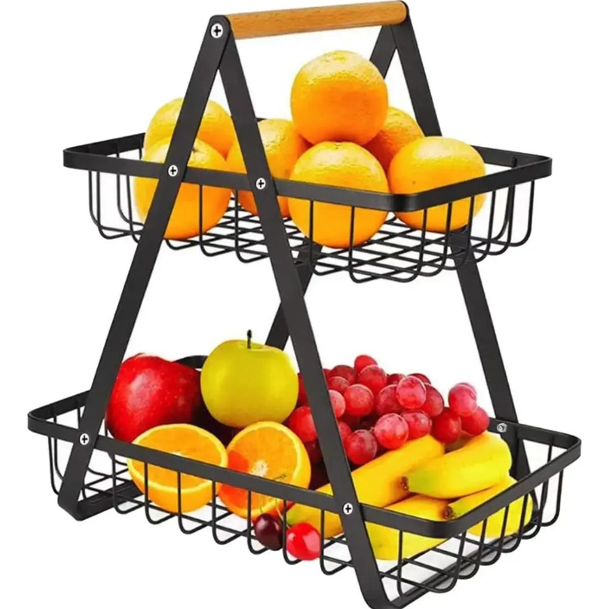 GENERICO - Frutero de Mesa 2 Niveles Metálico Negro Desmontable - Canasto Organizador de Frutas Cocina Hogar