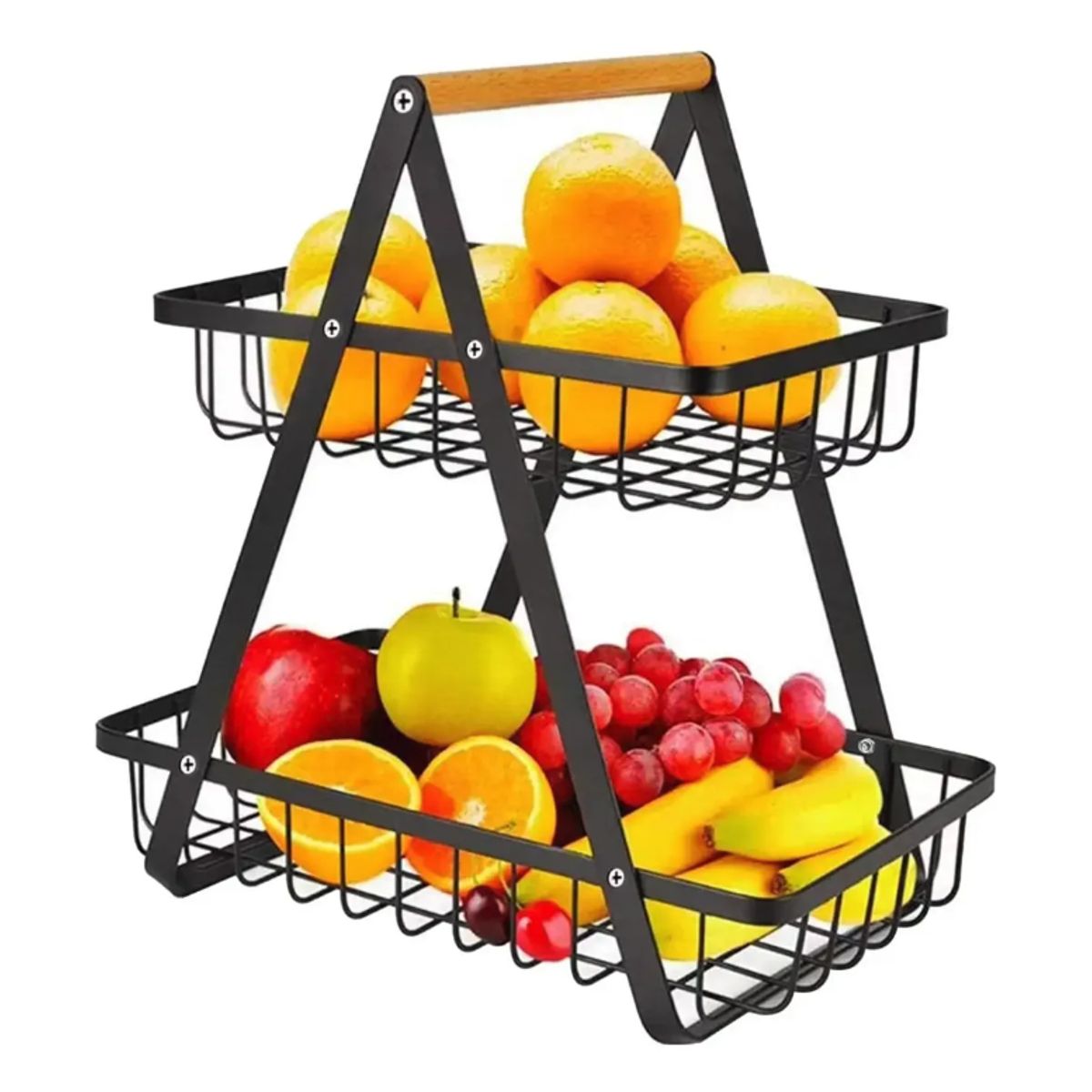 GENERICO - Frutero de Mesa 2 Niveles Metálico Negro Desmontable - Canasto Organizador de Frutas Cocina Hogar
