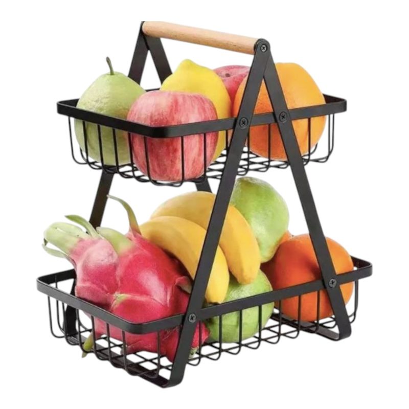 GENERICO - Frutero De Mesa Canasto Para Frutas Cocina Hogar 2 Niveles Color Negro