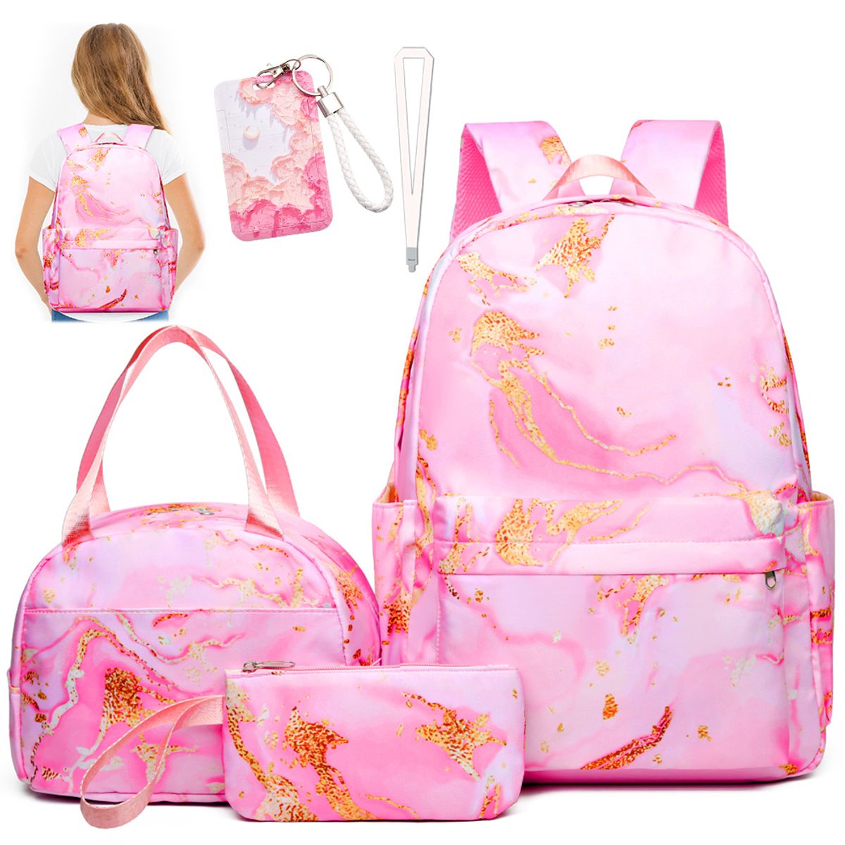 LUKOVEE - Mochila Escolar De Niña Con Bolso Y Estuche De Mano 6 Piezas