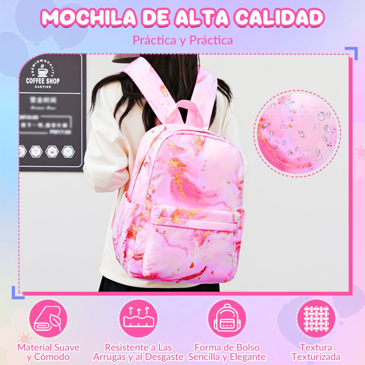 LUKOVEE - Mochila Escolar De Niña Con Bolso Y Estuche De Mano 6 Piezas