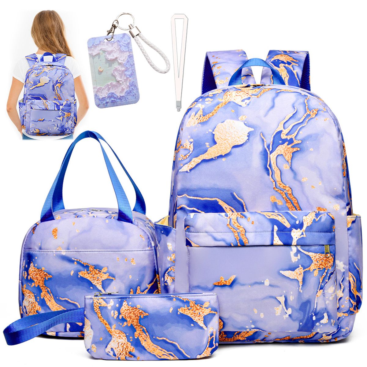 LUKOVEE - Mochila Escolar De Niña Con Bolso Y Estuche De Mano 6 Piezas