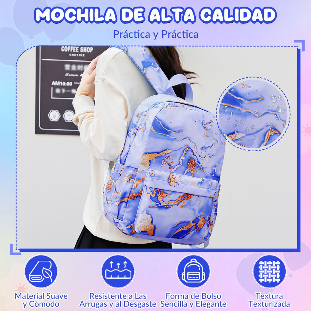 LUKOVEE - Mochila Escolar De Niña Con Bolso Y Estuche De Mano 6 Piezas