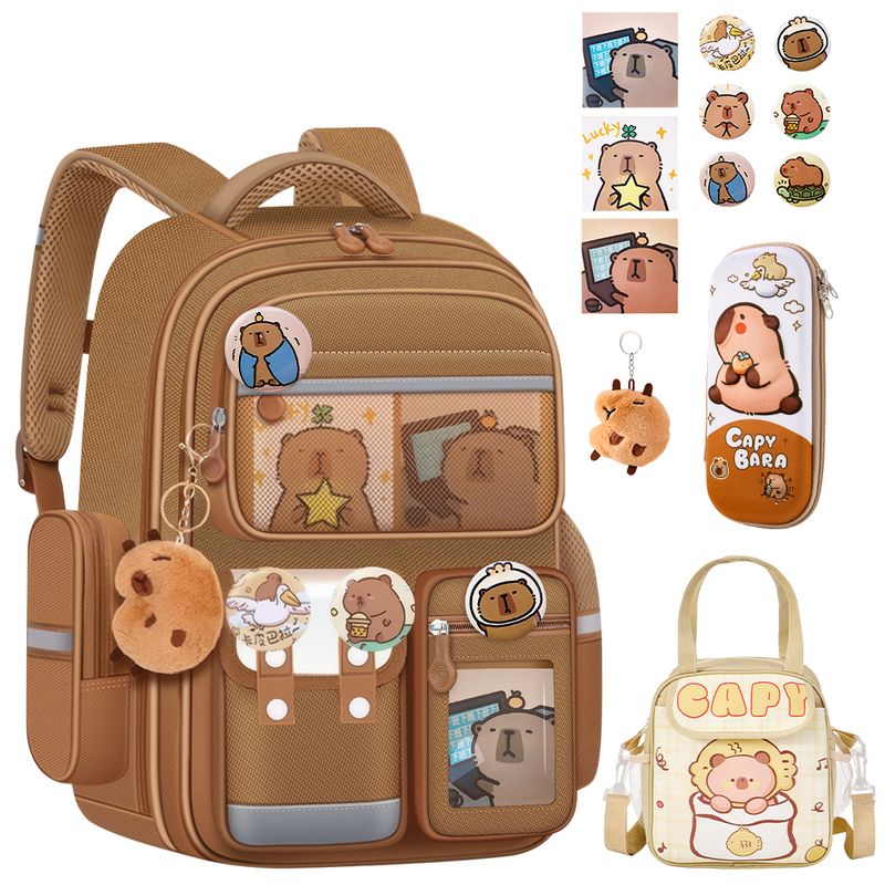 LUKOVEE - Mochila Capibara Escolares con Bolsa de Almuerzo y Estuche para Niñas