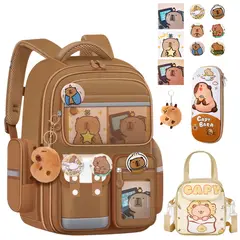 LUKOVEE - Mochila Capibara Escolares con Bolsa de Almuerzo y Estuche para Niñas