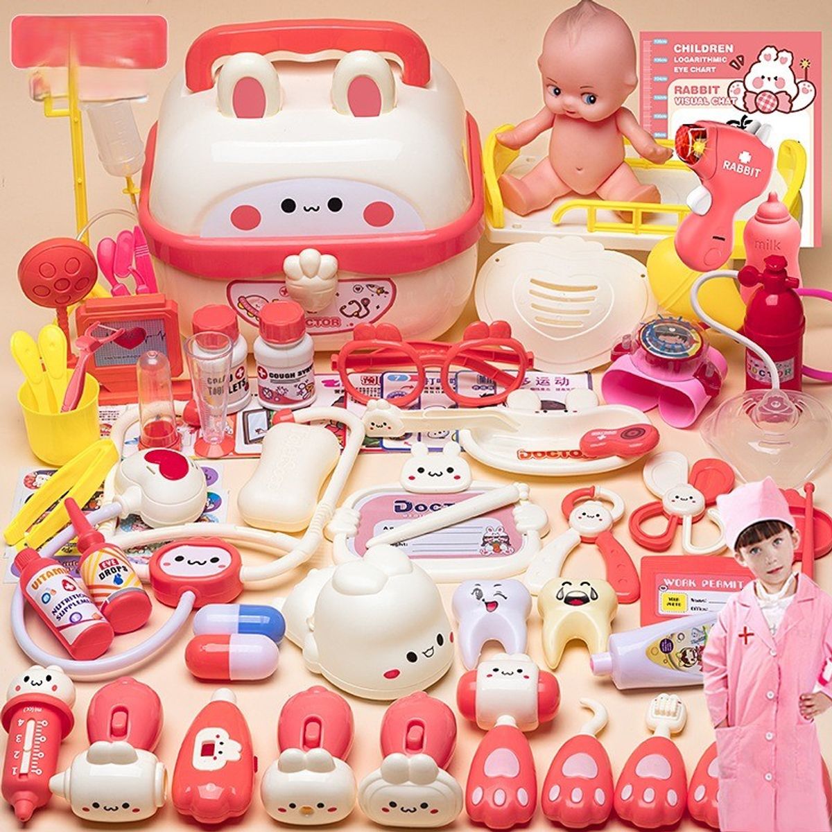 TATEE - 72 piezas juguetes doctor para niños simulado trae muñeca